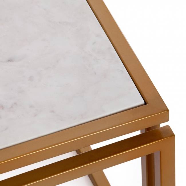 Столик кофейный Secret De Maison QUATTRO ( mod. 14153 ) алюминиевый сплав/мрамор, 41*41*41 см, золотой/белый мрамор