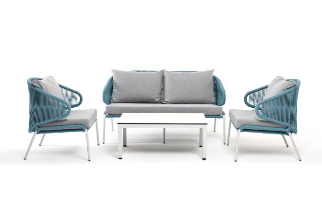 "Милан" лаунж-зона 4-местная плетеная из роупа (веревки), каркас алюминиевый белый, роуп бежевый