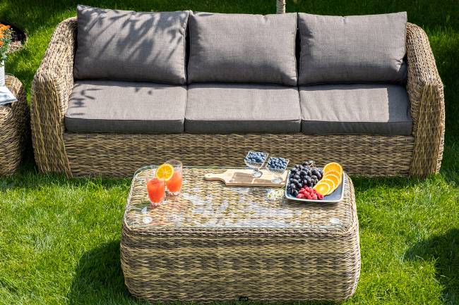 "Кальяри" диван из искусственного ротанга (гиацинт) трехместный, цвет соломенный