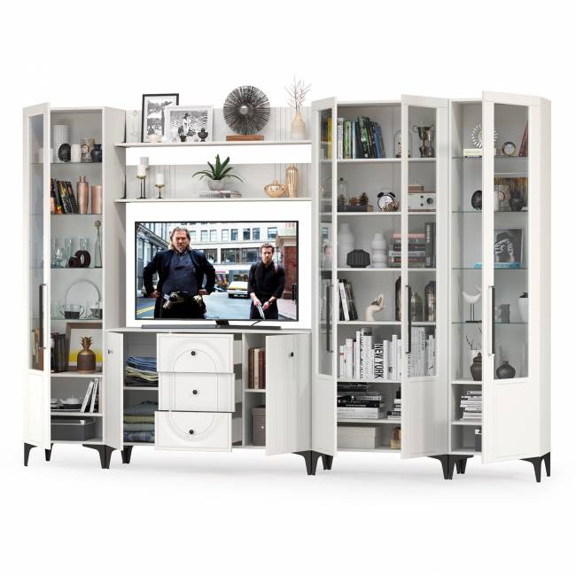 Большая стенка в гостиную Валенсия № 108 цвет белый шагрень Большая стенка в гостиную Валенсия № 108 цвет белый шагрень