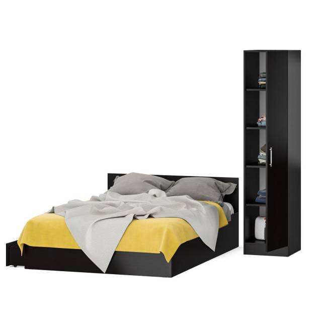 Двуспальная кровать с ящиками 1400 с пеналом Стандарт цвет венге Двуспальная кровать с ящиками 1400 с пеналом Стандарт цвет венге