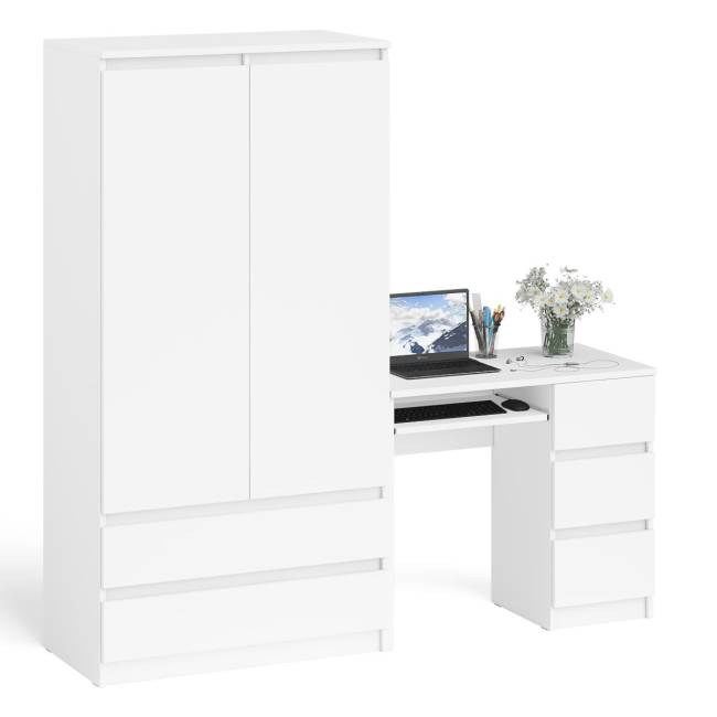 Компьютерный стол с ящиками правый и шкаф-комод МШ900.1 Мори цвет белый