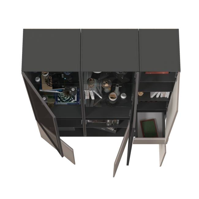 Два шкафа-витрины Сидней 13.201 и пенал-шкаф с ящиком Сидней цвет антрацит/МДФ веллюто капучино Два шкафа-витрины Сидней 13.201 и пенал-шкаф с ящиком Сидней цвет антрацит/МДФ веллюто капучино