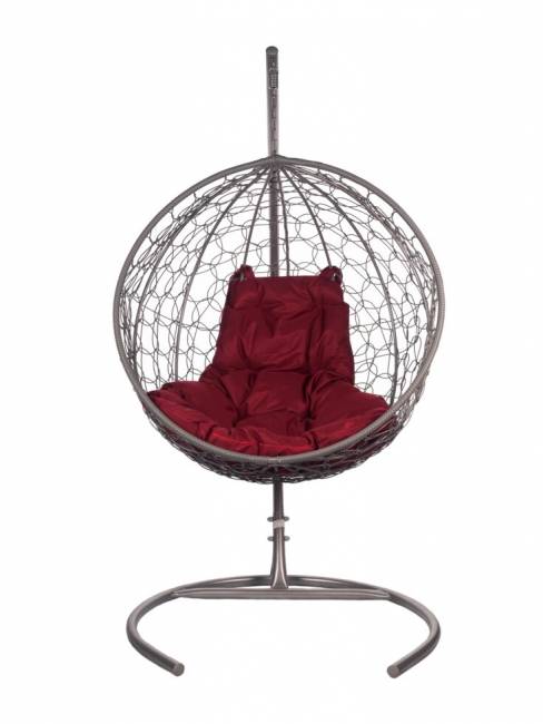 Подвесное кресло из ротанга "Kokos Gray" бордовая подушка