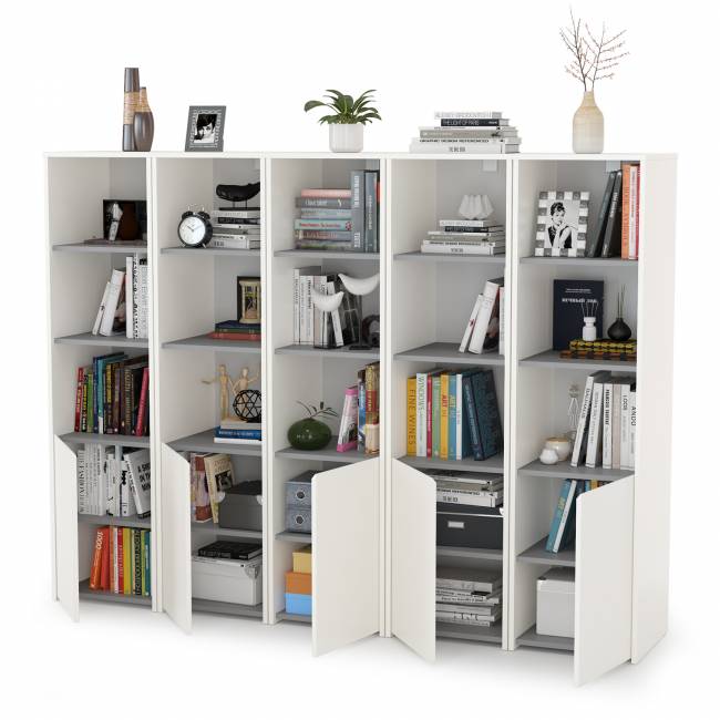 Открытые шкафы для библиотеки Торонто цвет белый шагрень/стальной серый