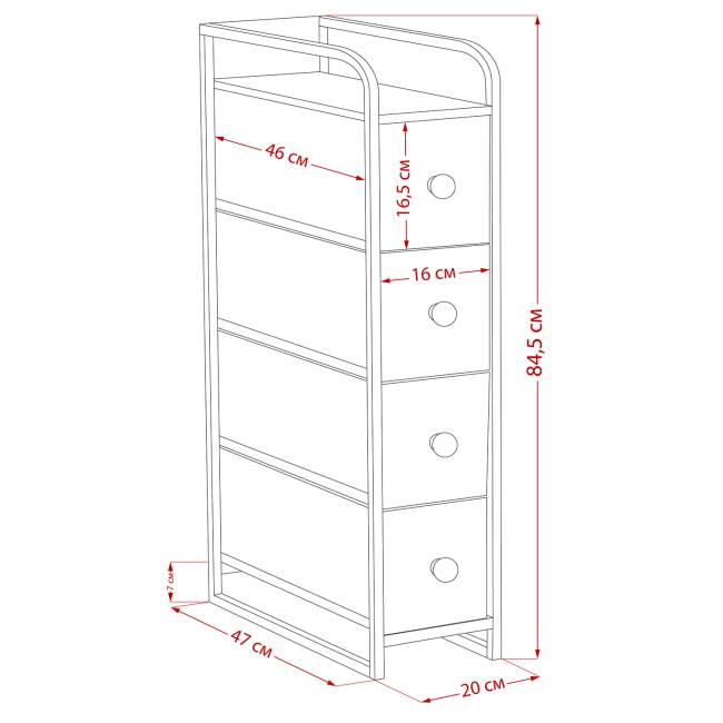 Комод Leset Ноа 4 ящ. узкий Белый Светло-серый Комод Leset Ноа 4 ящ. узкий Белый Светло-серый