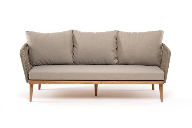 "Мальорка" диван 3-местный плетеный из роупа, основание дуб, роуп серо-коричневый 23мм, ткань бежевая 052 "Мальорка" диван 3-местный плетеный из роупа, основание дуб, роуп серо-коричневый 23мм, ткань бежевая 052