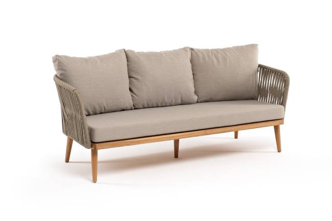 "Мальорка" диван 3-местный плетеный из роупа, основание дуб, роуп серо-коричневый 23мм, ткань бежевая 052 "Мальорка" диван 3-местный плетеный из роупа, основание дуб, роуп серо-коричневый 23мм, ткань бежевая 052