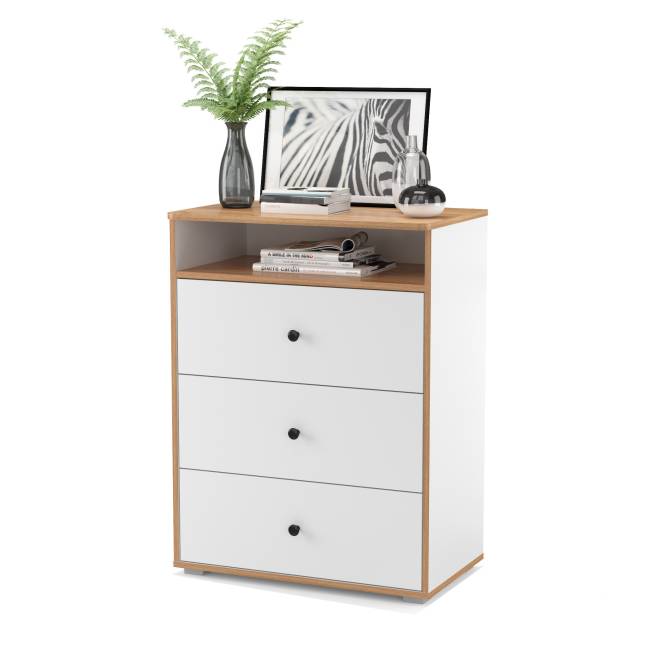 Компьютерный стол, стеллаж и комод с нишей Вуди № 50 цвет белый премиум/дуб крафт золотой