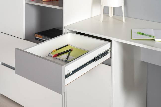 Стол компьютерный с двумя шкафами и навесной полкой Торонто цвет белый шагрень/стальной серый