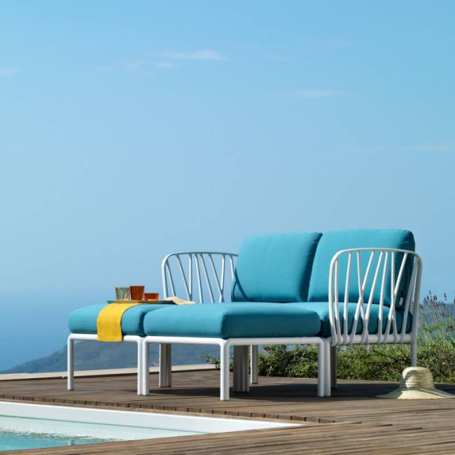 Лаунж-диван двухместный Komodo белый, синий 1440х1500х880 мм Лаунж-диван двухместный Komodo белый, синий 1440х1500х880 мм