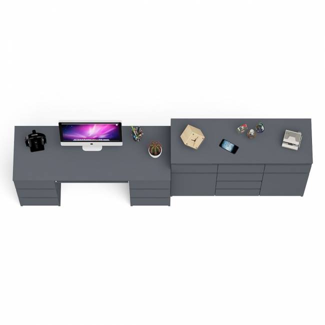 Двухтумбовый стол компьютерный МС-2 с ящиками и тумба-комод МК1200.4 Мори цвет графит Двухтумбовый стол компьютерный МС-2 с ящиками и тумба-комод МК1200.4 Мори цвет графит