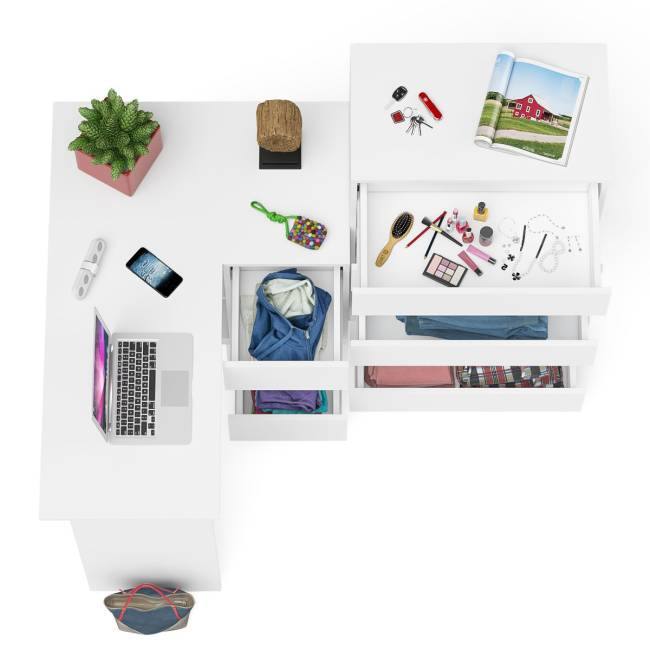 Высокий комод 700 пять ящиков и угловой компьютерный стол МС-16 правый серии Мори цвет белый Высокий комод 700 пять ящиков и угловой компьютерный стол МС-16 правый серии Мори цвет белый