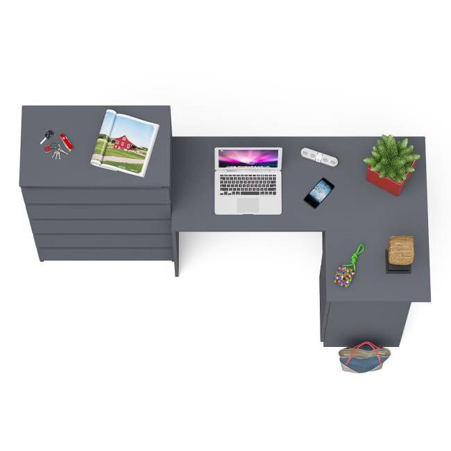 Высокий комод 700 пять ящиков и угловой компьютерный стол МС-16 правый серии Мори цвет графит Высокий комод 700 пять ящиков и угловой компьютерный стол МС-16 правый серии Мори цвет графит