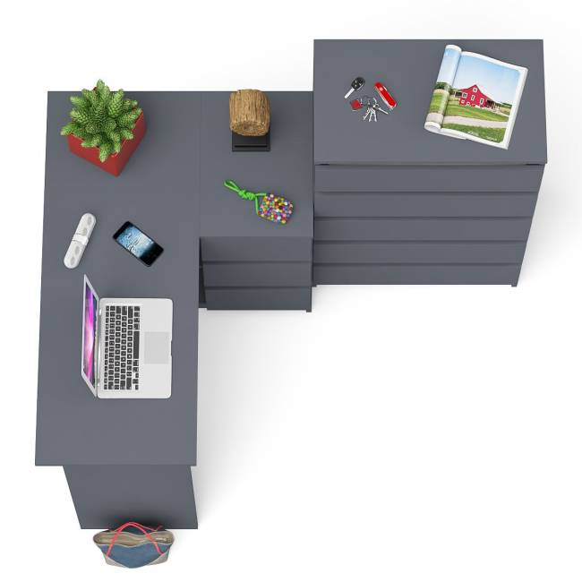 Высокий комод 700 пять ящиков и угловой компьютерный стол МС-16 правый серии Мори цвет графит Высокий комод 700 пять ящиков и угловой компьютерный стол МС-16 правый серии Мори цвет графит