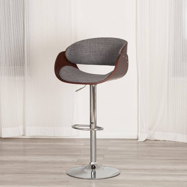 Барный стул LANDO (mod.4036) металл/дерево/ткань, 59х51х93-114 см, высота сиденья 62-83 см, серый/орех/хром, Aimcasa 28 орех темный, серый Барный стул LANDO (mod.4036) металл/дерево/ткань, 59х51х93-114 см, высота сиденья 62-83 см, серый/орех/хром, Aimcasa 28 орех темный, серый