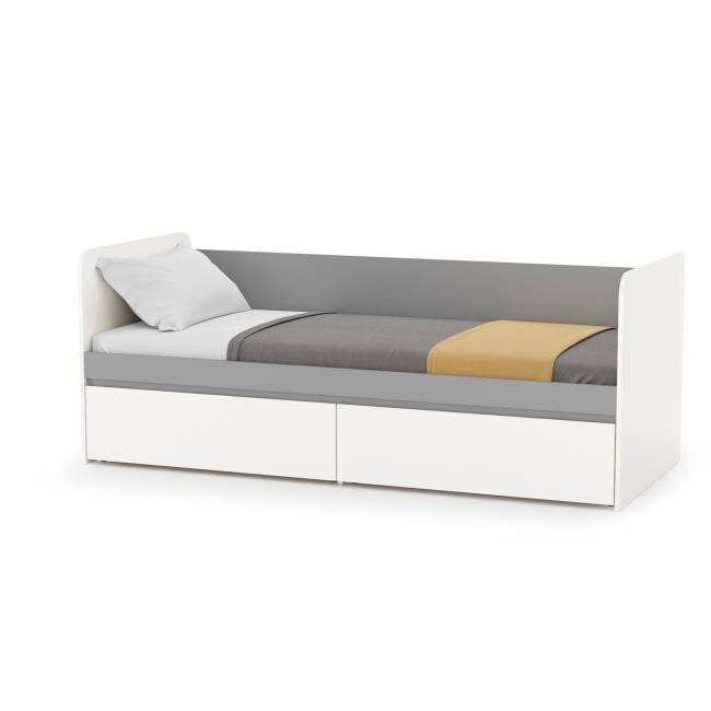 Мебель для детской комнаты с кроватью с ящиками Торонто № 23 цвет белый шагрень/стальной серый