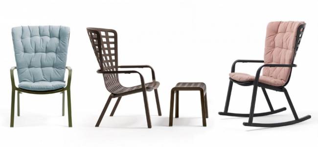 Кресло-качалка пластиковое с подушкой Folio антрацит, голубой 720х810-925х1190-1125 мм