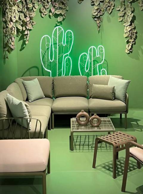 Модуль правый/левый пластиковый с подушками Komodo Elemento Terminale DS/SX агава, джунгли 745х780х900 мм Модуль правый/левый пластиковый с подушками Komodo Elemento Terminale DS/SX агава, джунгли 745х780х900 мм