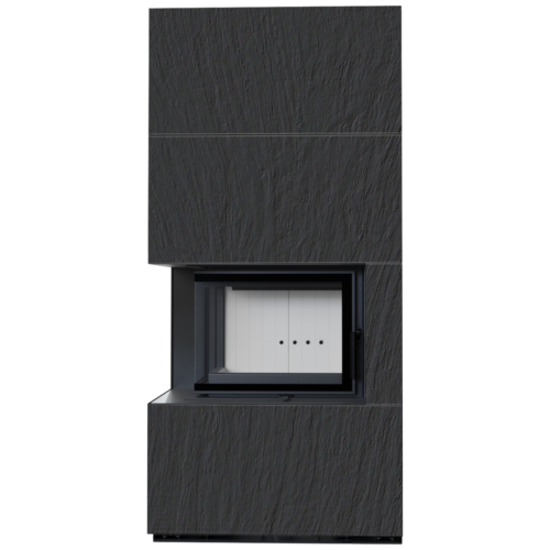 Каминокомплект Kratki PRO FLOKI NATURALI ARDESIA NERO A SPACCO, угловое стекло слева