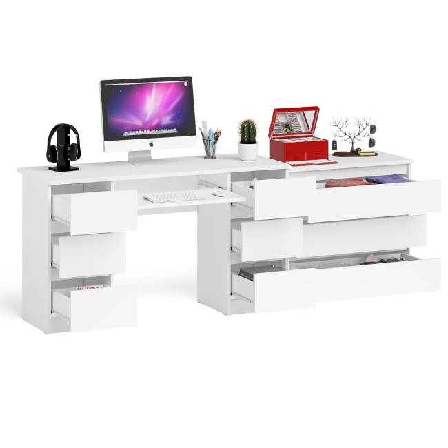 Комод три ящика Мори 800.1 и стол компьютерный две тумбы МС-2 цвет белый