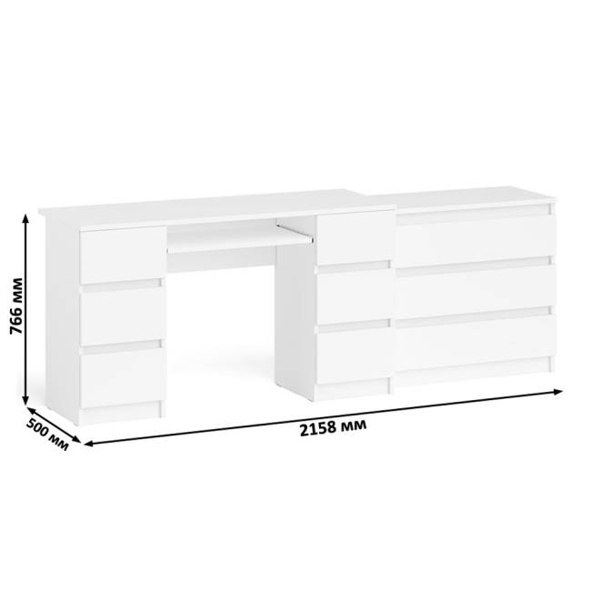 Комод три ящика Мори 800.1 и стол компьютерный две тумбы МС-2 цвет белый