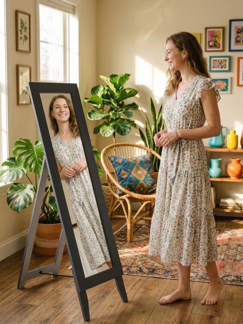 Зеркало напольное BeautyStyle 1 серый графит 130 см х 35 см