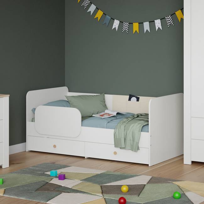 Кровать детская с ящиками Джастин 11.55 цвет белый шагрень