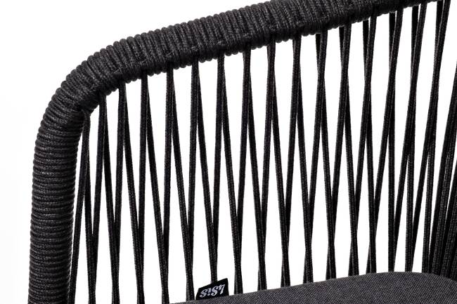 "Марсель" стул плетеный из роупа, каркас алюминий темно-серый (RAL7024) муар, роуп темно-серый круглый, ткань темно-серая 027