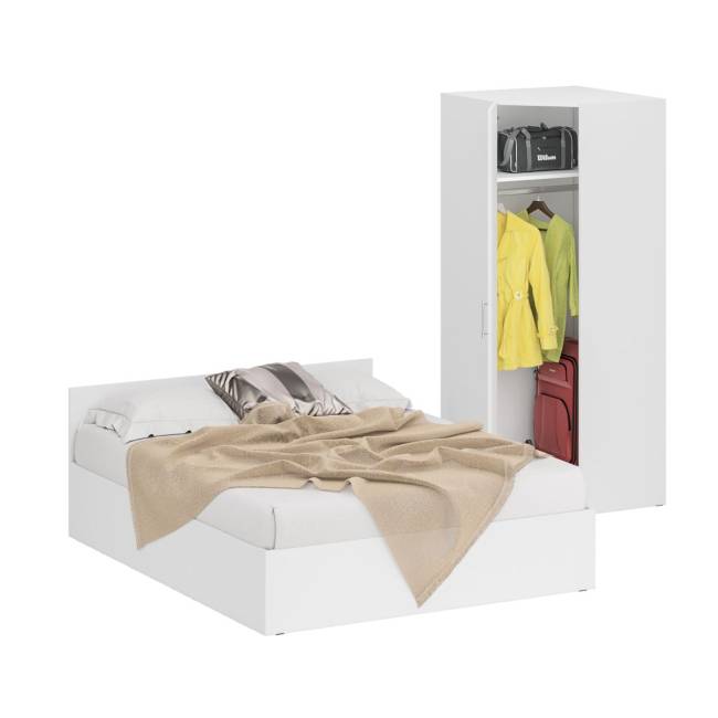Кровать белая двуспальная 1600 с угловым шкафом Стандарт цвет белый Кровать белая двуспальная 1600 с угловым шкафом Стандарт цвет белый
